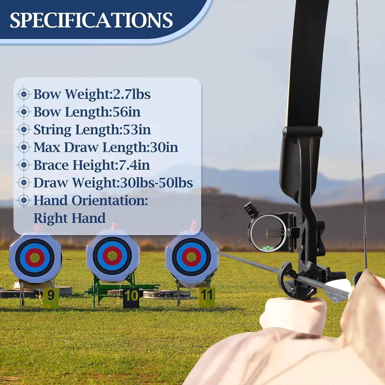 D&Q Hunting Recurve Bow and Arrow Set for Adults Kit Black Hunter Longbow Archery Hunting Target Practice Takedown Longbow Package 30 35 40 45 50 lbs Right Handed with Bow Case Stringer Arrow