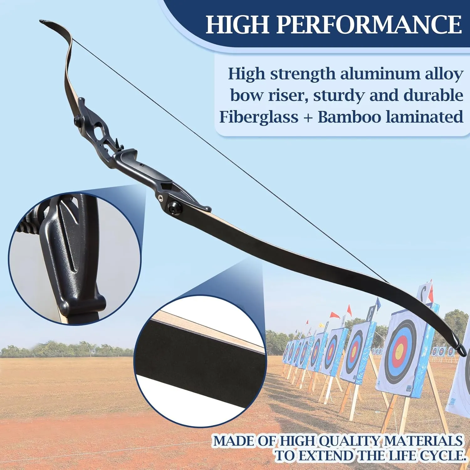 D&Q Hunting Recurve Bow and Arrow Set for Adults Kit Black Hunter Longbow Archery Hunting Target Practice Takedown Longbow Package 30 35 40 45 50 lbs Right Handed with Bow Case Stringer Arrow