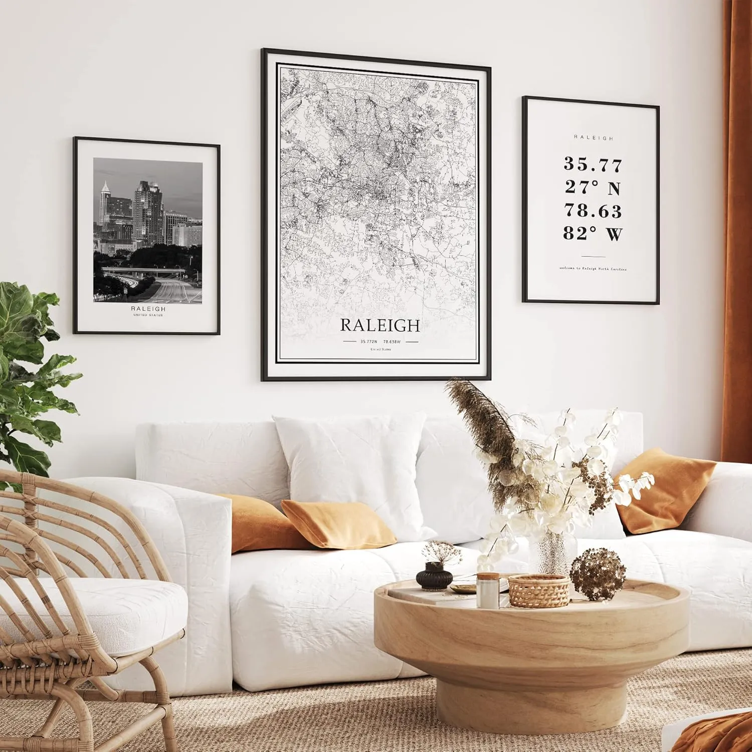 Dear Mapper Raleigh United States View Abstract Road Modern Map Art Minimalist Painting Black and White Canvas Line Art Print Poster Art Line Paintings Home Decor (Set of 3 Unframed) (16x24inch)