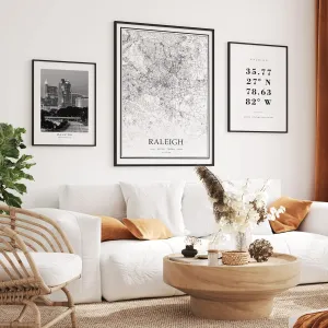 Dear Mapper Raleigh United States View Abstract Road Modern Map Art Minimalist Painting Black and White Canvas Line Art Print Poster Art Line Paintings Home Decor (Set of 3 Unframed) (16x24inch)