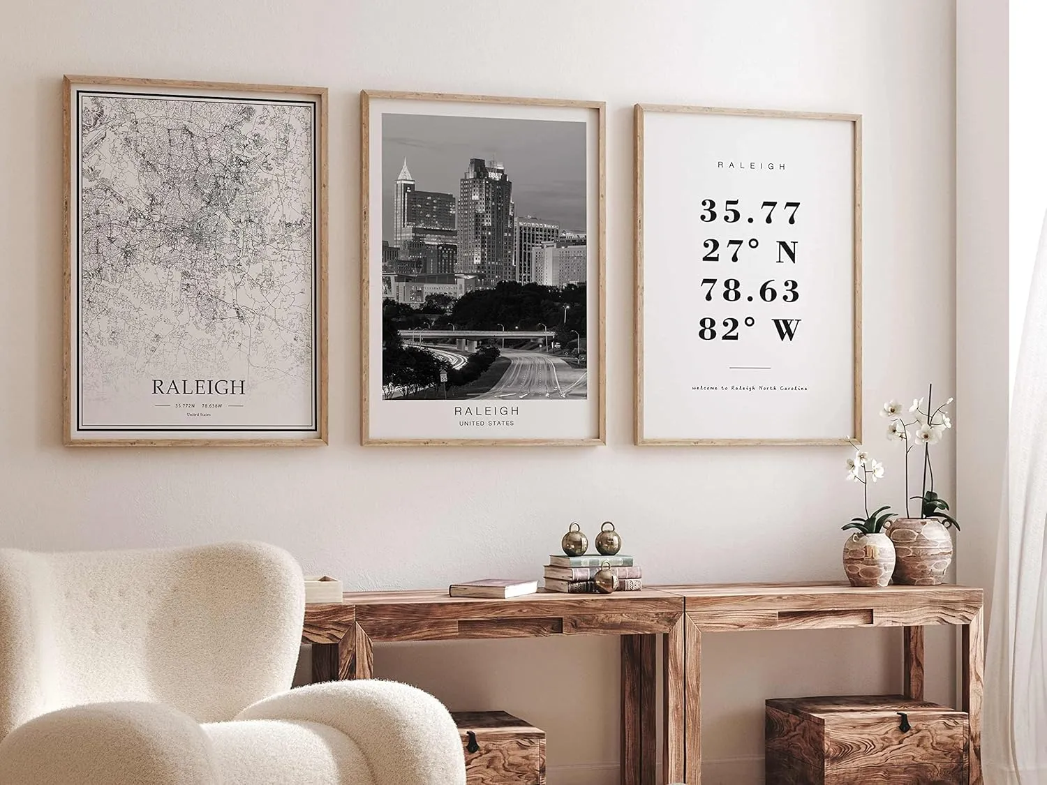 Dear Mapper Raleigh United States View Abstract Road Modern Map Art Minimalist Painting Black and White Canvas Line Art Print Poster Art Line Paintings Home Decor (Set of 3 Unframed) (16x24inch)