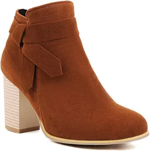 DEERBUNNY Classic Women's Suede Chunky Block Heels Ankle Boots Side Zip Tie Knot Stacked Heels Short Booties Thick Heel Party Dress Boots