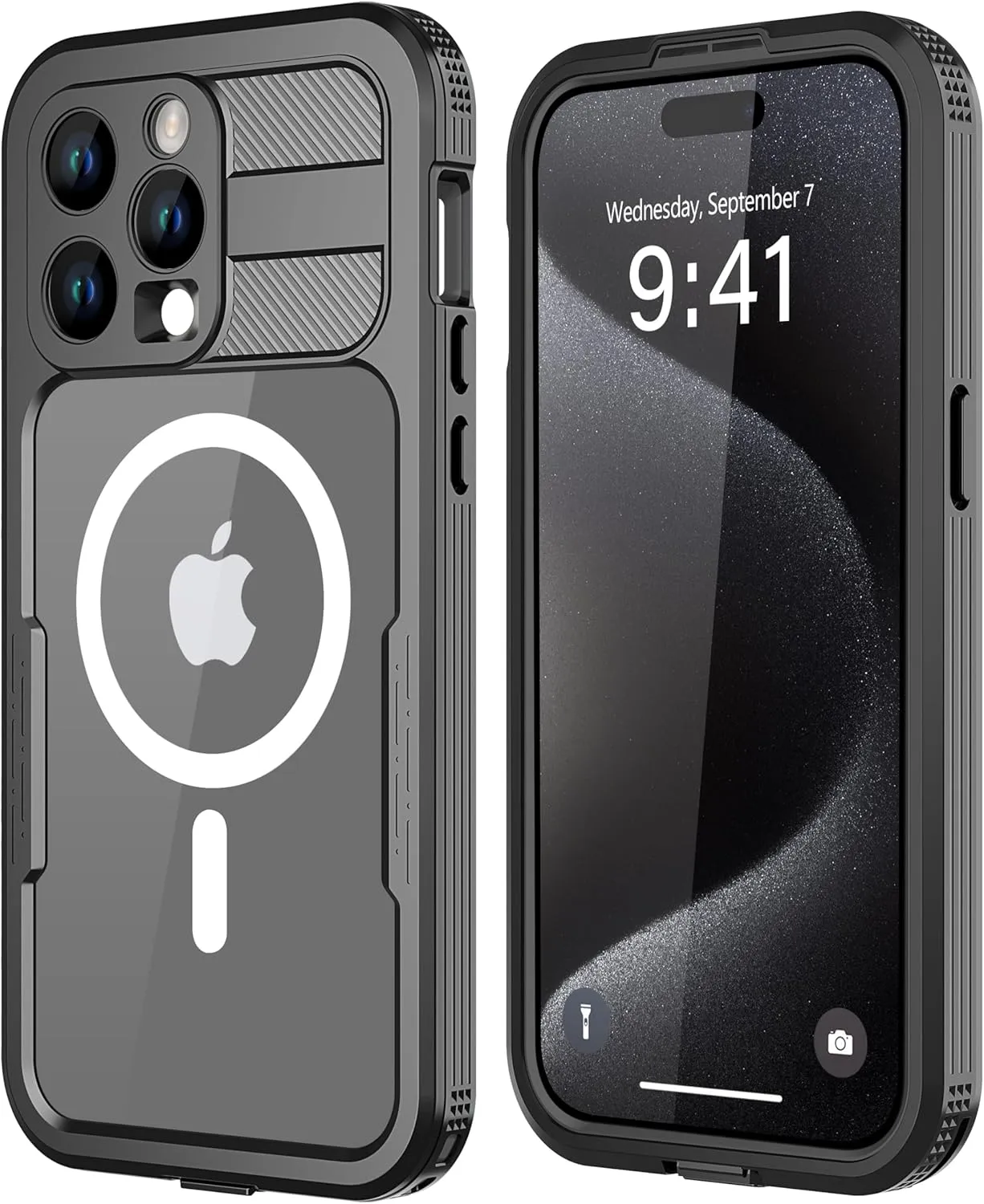 Design for iPhone 15 Pro Max Waterproof Case, Shockproof Dustproof Waterproof Phone Case for iPhone 15 Pro Max, Full Body Protective Case for iPhone 15 Pro Max 6.7Inch (Black)