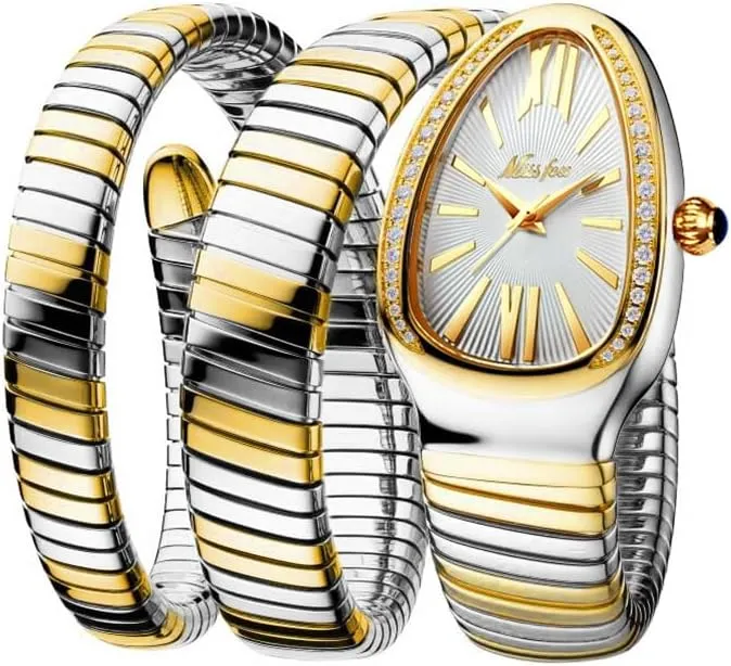 Diamond Quartz Gold Watch Women Snake Design Three Loop Bracelet Watches