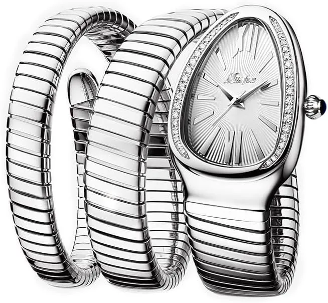 Diamond Quartz Gold Watch Women Snake Design Three Loop Bracelet Watches