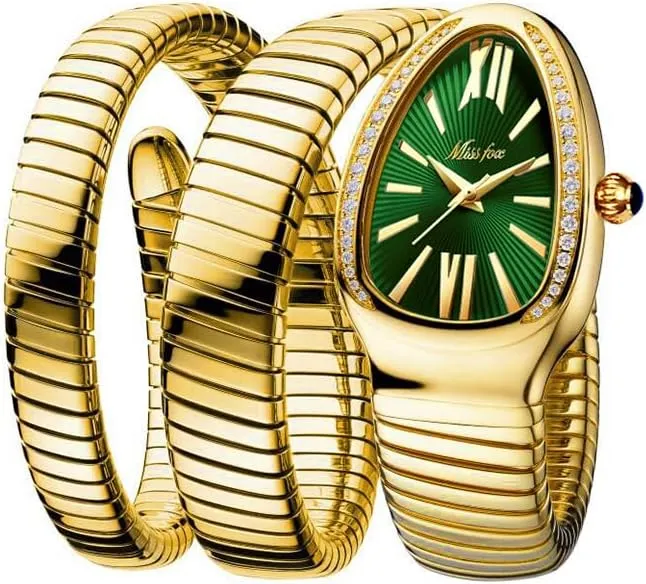 Diamond Quartz Gold Watch Women Snake Design Three Loop Bracelet Watches
