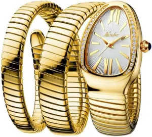 Diamond Quartz Gold Watch Women Snake Design Three Loop Bracelet Watches