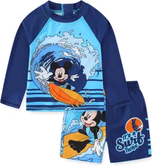 Disney Mickey Mouse Boys UPF 50  Rash Guard and Swim Trunks Swimsuit for Infant, Toddler, and Big Kids