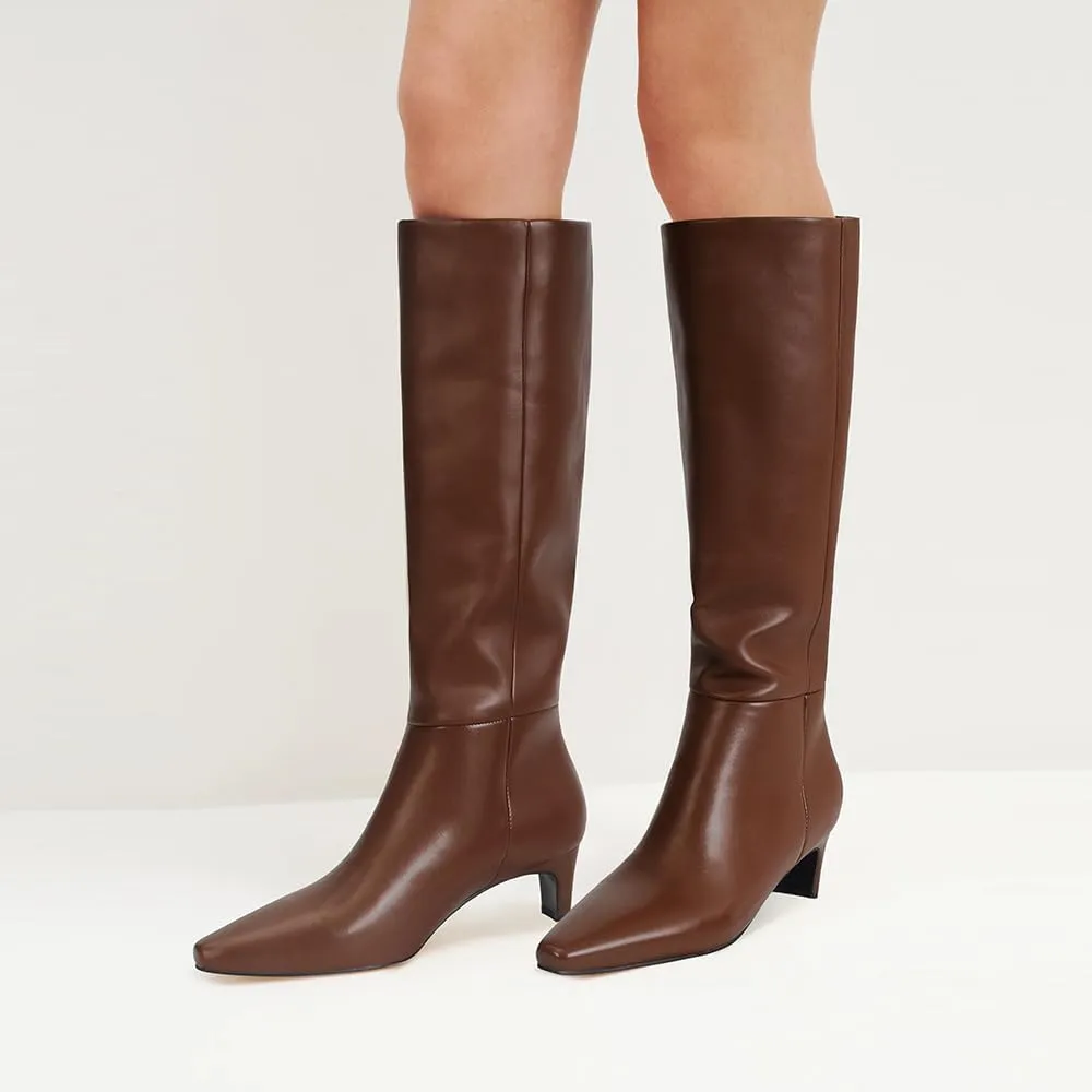 DOEYG Black Knee High Boots for Women Pointed Toe Kitten Heel Tall Boots Wide Calf Pull on Fall Fashion Long Boots