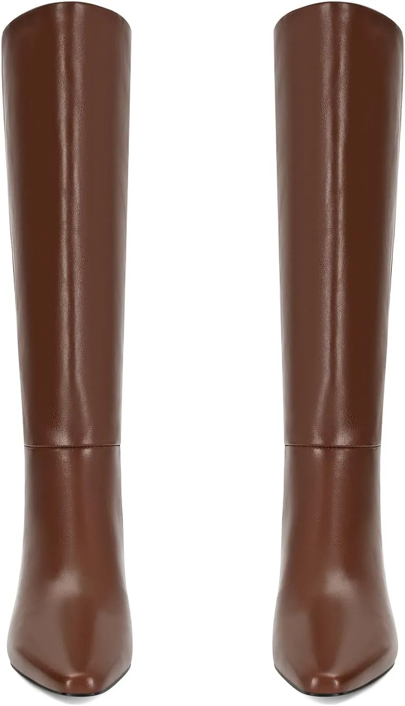 DOEYG Black Knee High Boots for Women Pointed Toe Kitten Heel Tall Boots Wide Calf Pull on Fall Fashion Long Boots
