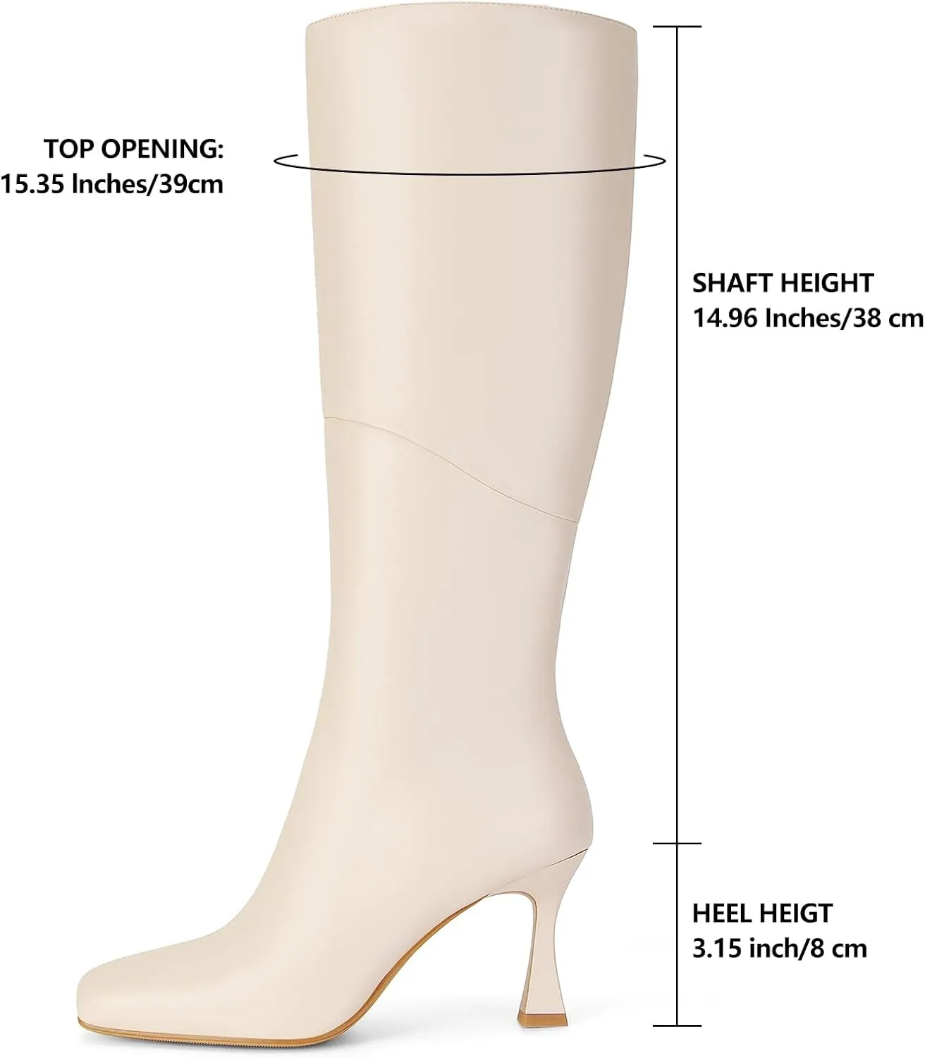 DOEYG Black Leather Knee High Boots for Women Kitten Heel Tall Boots Square Toe Stiletto Heels Heeled Boots Dressy Fashion Long Boots with Side Zipper