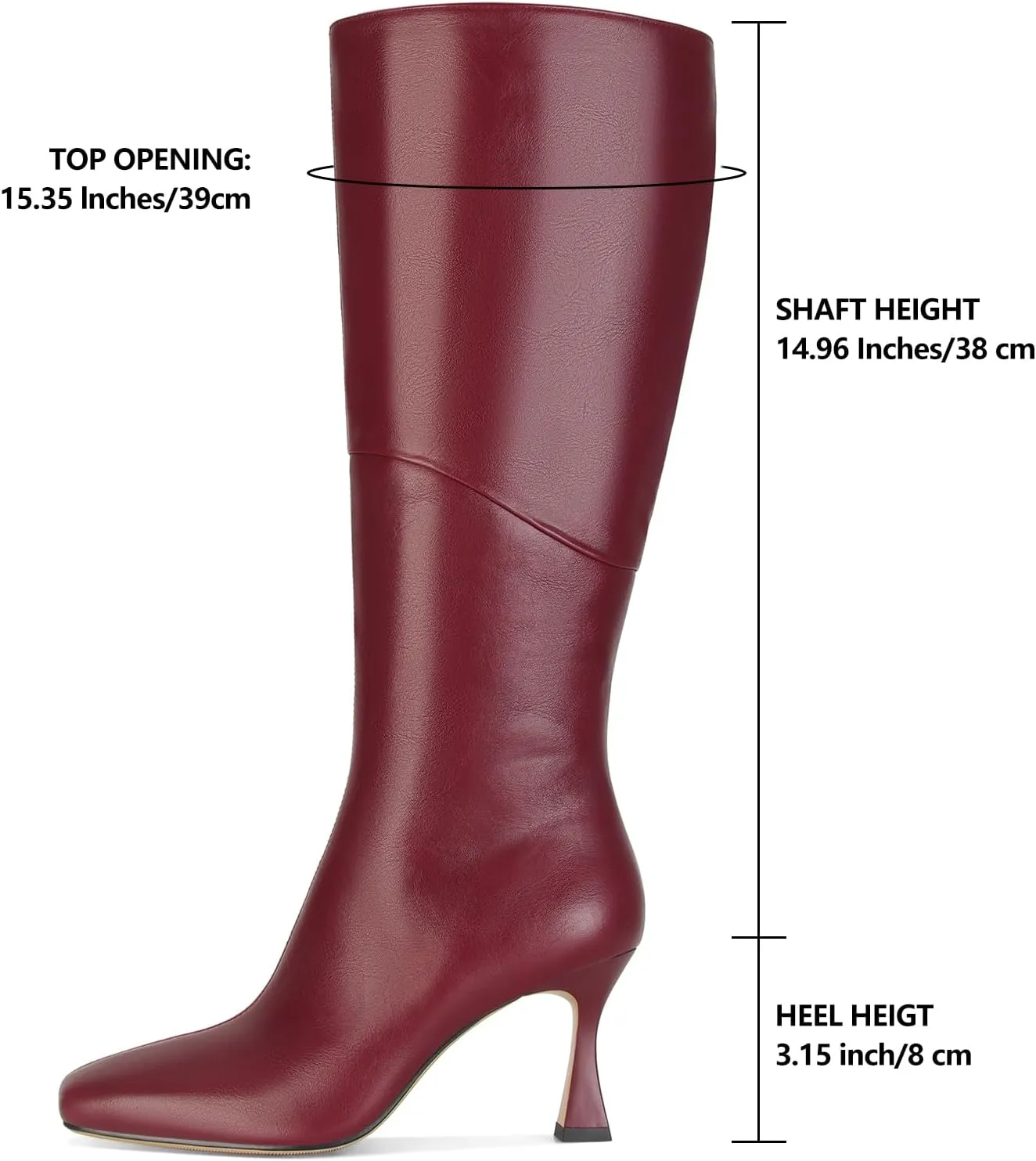 DOEYG Black Leather Knee High Boots for Women Kitten Heel Tall Boots Square Toe Stiletto Heels Heeled Boots Dressy Fashion Long Boots with Side Zipper