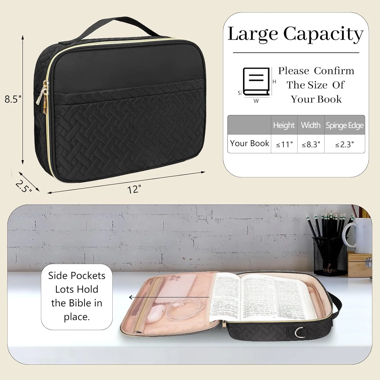 Dofilachy Bible Covers for Women - Stylish Bible Case for Women - Large Bible Cover with Durable Handle - Bible Carrying Case for Girls Boys Kids with Metal Zipper - Bible Bag Journal Case