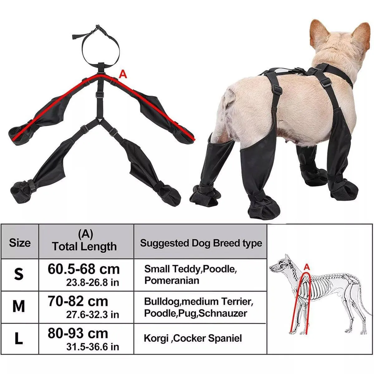 Dog Adjustable Suspender Boots Waterproof Dog Shoes Anti-Slip Pet Paw Protector