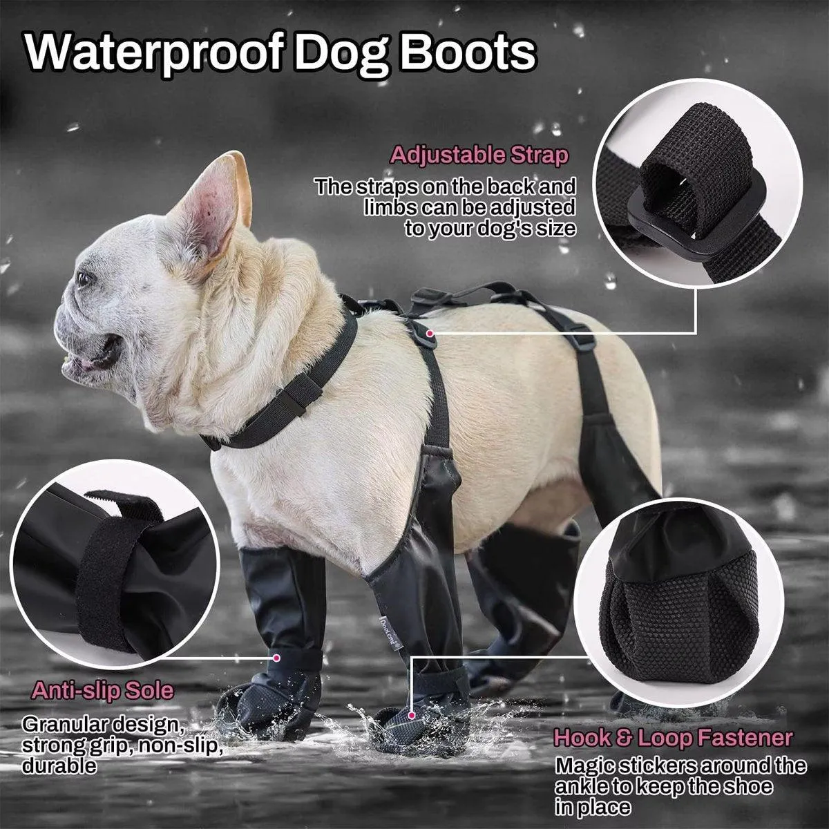 Dog Adjustable Suspender Boots Waterproof Dog Shoes Anti-Slip Pet Paw Protector