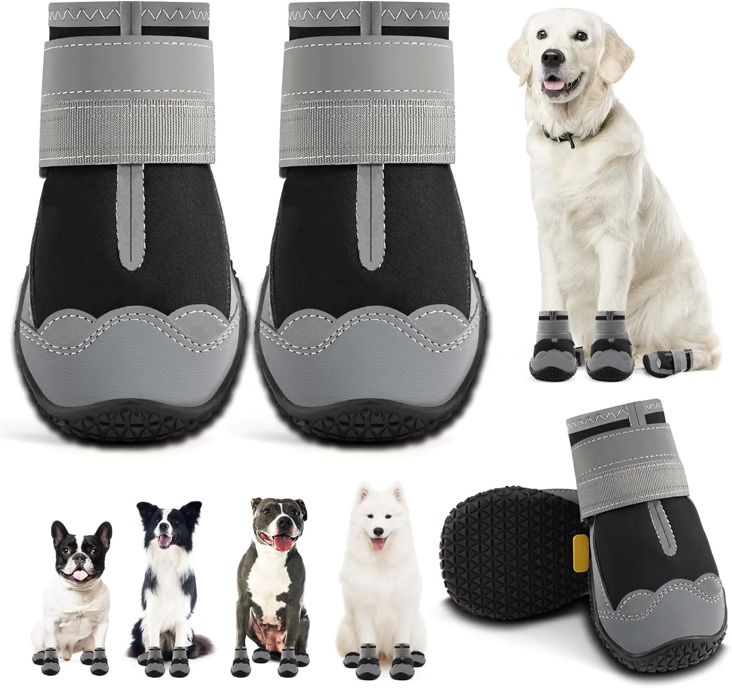 Dog Shoes for Large Dogs, Medium Dog Boots & Paw Protectors for Hardwood Floors, Outdoor Dog Booties for Hot Pavement Winter Snow Hiking, Waterproof Dog Shoes with Reflective Strips Size 5