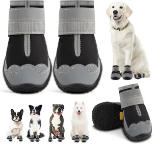 Dog Shoes for Large Dogs, Medium Dog Boots & Paw Protectors for Hardwood Floors, Outdoor Dog Booties for Hot Pavement Winter Snow Hiking, Waterproof Dog Shoes with Reflective Strips Size 5