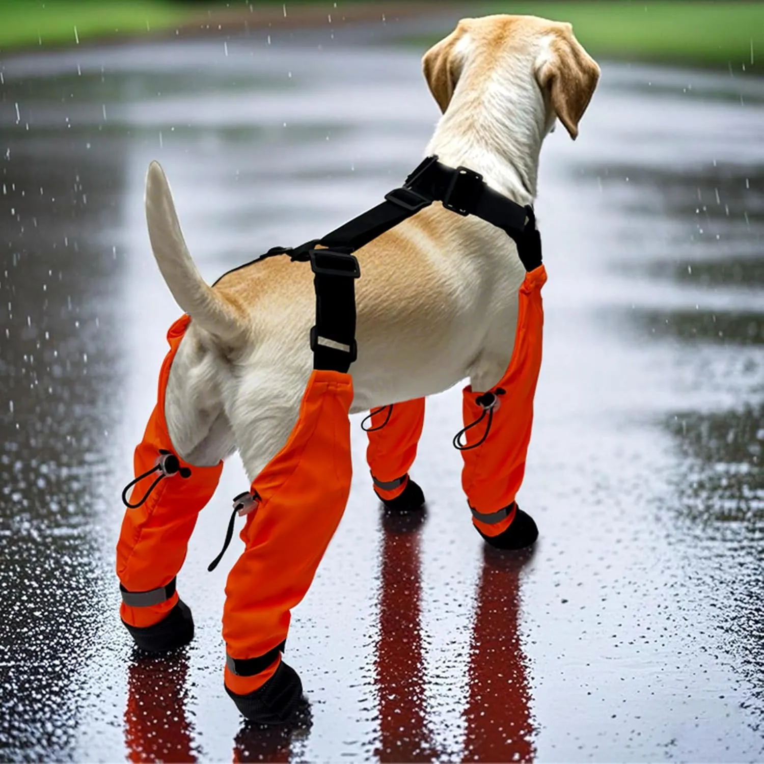Dog Suspender Boots, Waterproof Tall Dog Rain Boots, Anti-Dirt Pet Legging Boots Paw Protector 4-Legged Shoes, Adjustable Snow Pants with Boot for Medium Large Dogs Outdoor Walking Hiking(Orange,XS)