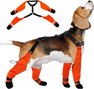 Dog Suspender Boots, Waterproof Tall Dog Rain Boots, Anti-Dirt Pet Legging Boots Paw Protector 4-Legged Shoes, Adjustable Snow Pants with Boot for Medium Large Dogs Outdoor Walking Hiking(Orange,XS)