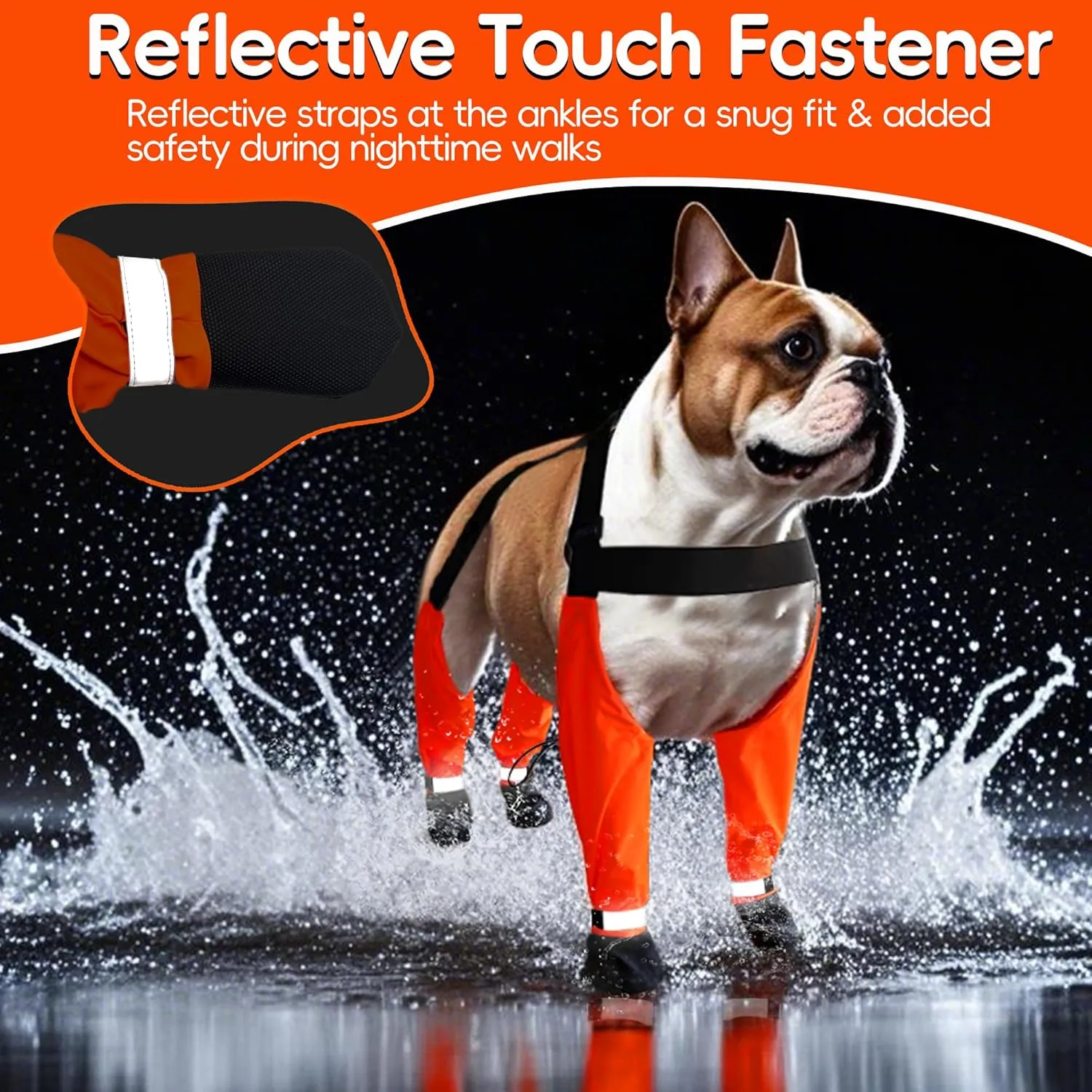 Dog Suspender Boots, Waterproof Tall Dog Rain Boots, Anti-Dirt Pet Legging Boots Paw Protector 4-Legged Shoes, Adjustable Snow Pants with Boot for Medium Large Dogs Outdoor Walking Hiking(Orange,XS)