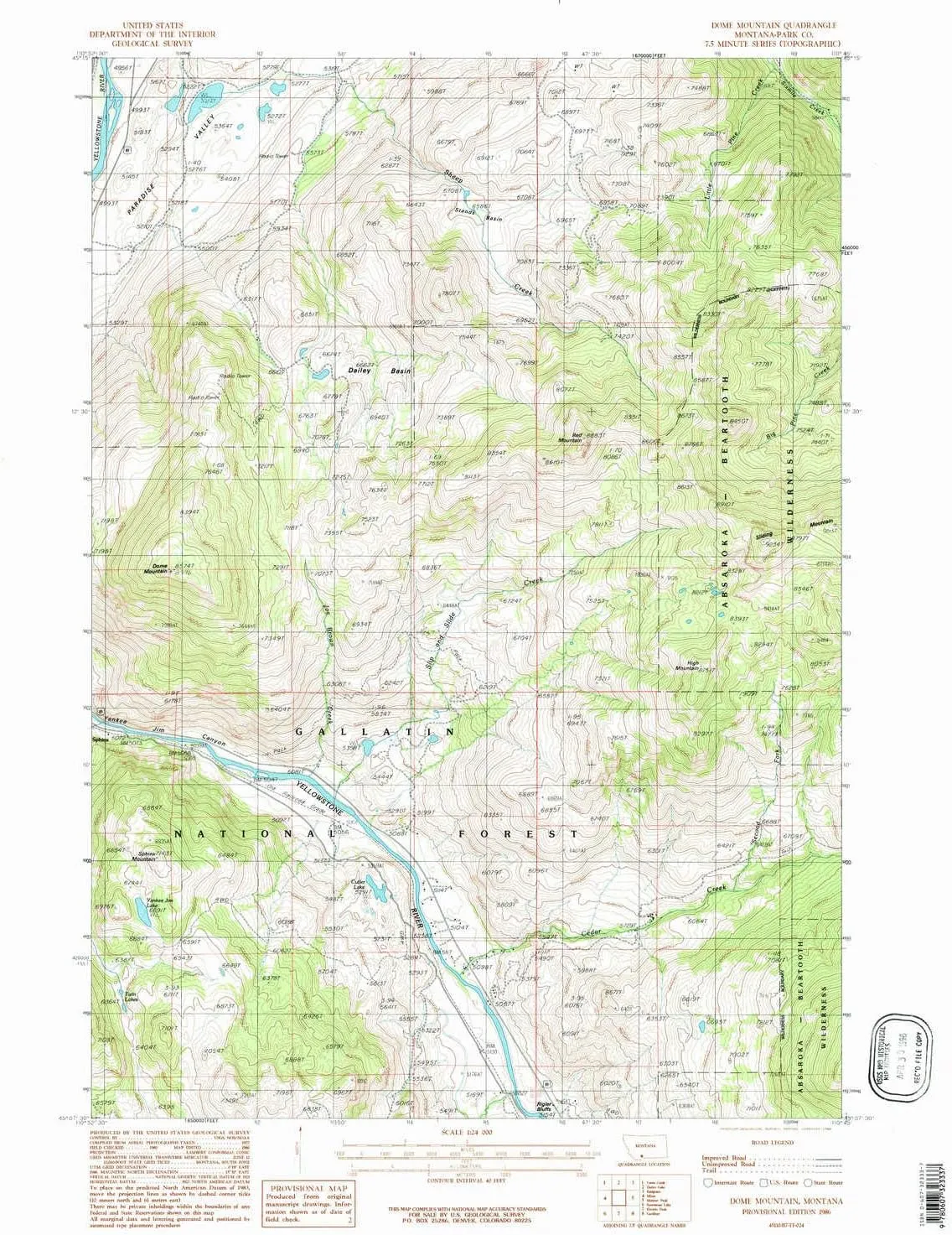 Dome Mountain MT topo map, 1:24000 Scale, 7.5 X 7.5 Minute, Historical, 1986, Updated 1986, 27 x 22 in