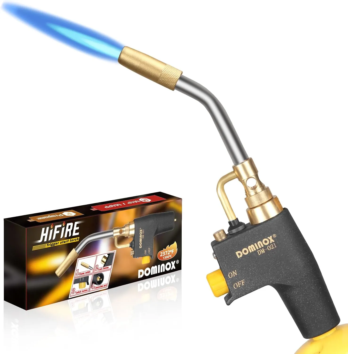 DOMINOX Propane Torch Head for MAP, MAPP and Propane Tank, High Intensity Trigger Start Torch, for Soldering, Ignition, Cooking, Lighting (Not Included Gas Tank)