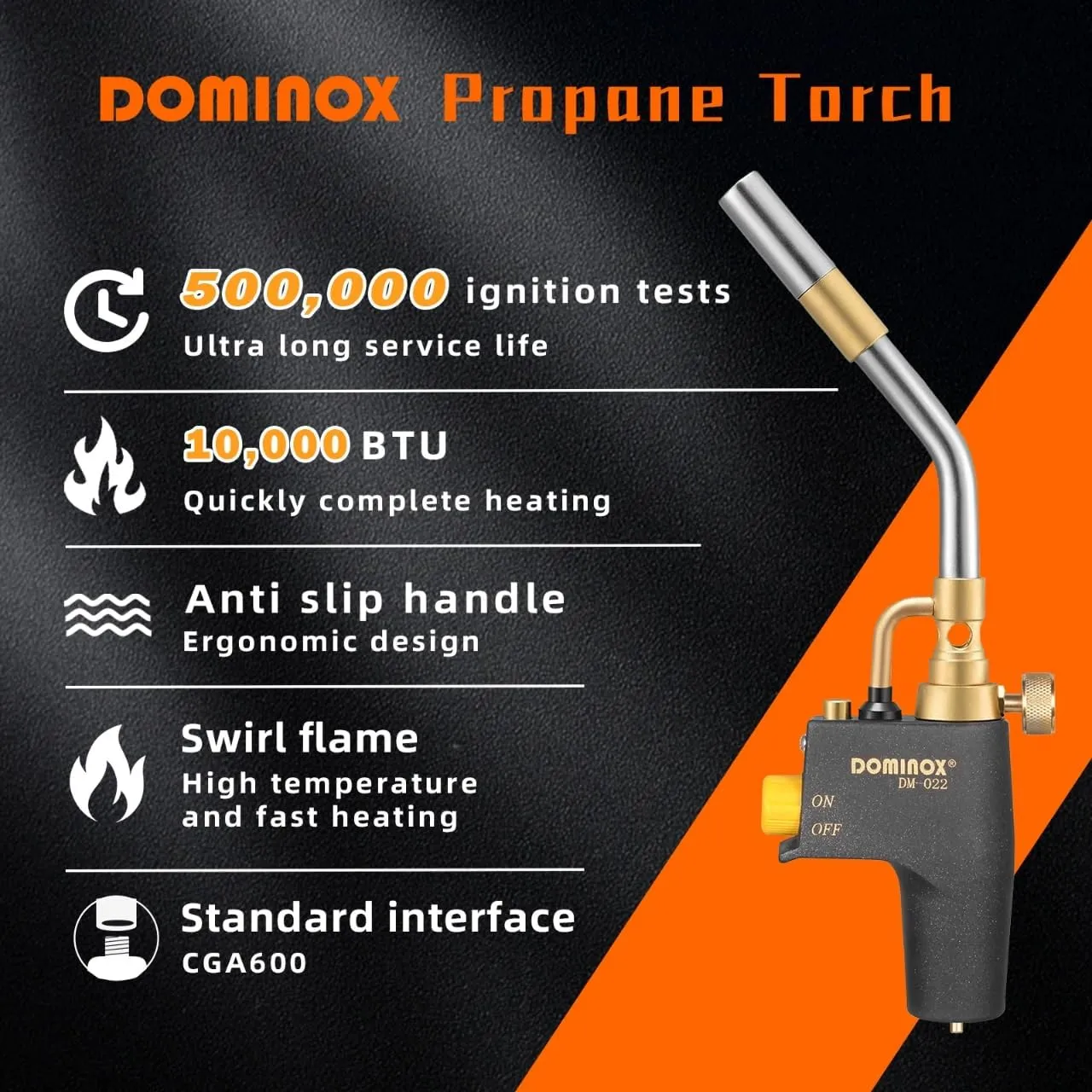 DOMINOX Propane Torch Head, High Intensity Torch Head Trigger Start Gas Torch, Map Gas Torch Kit for Propane, Map and Mapp Gas, Mapp Gas Torch for Soldering, Welding, Cooking (Not Included Gas Tank)