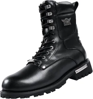 Dream Apparel Mens Motorcycle Boots for Riding Biker with Side Zipper, Waterproof Black Faux Leather Biker Boots Ankle Booties, Lace Up Military Combat Booties with Low Heel