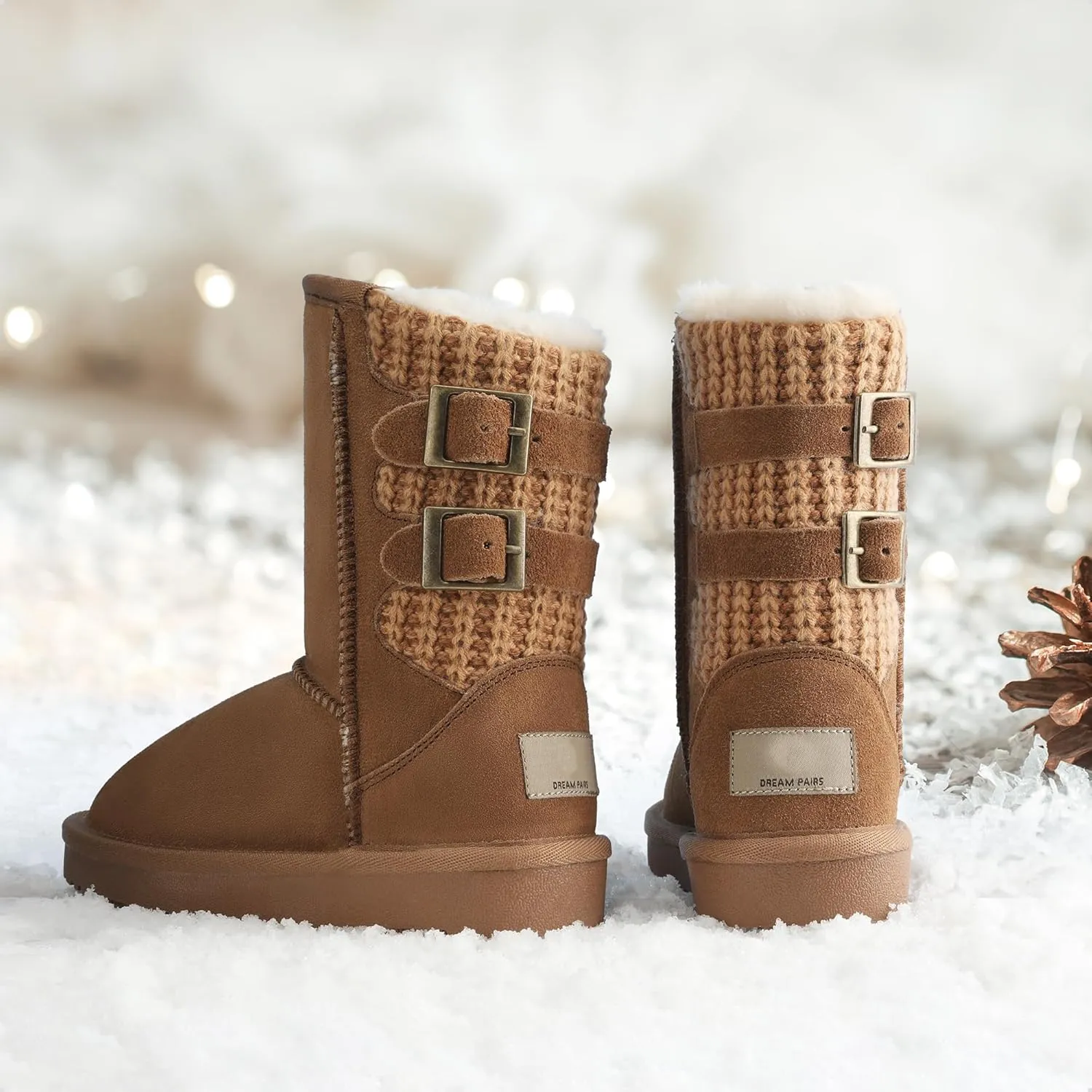 DREAM PAIRS Girls Boys Winter Boots Faux Fur Lined Mid Calf Kids Snow Tall Shoes FuzzyChic Kid's Buckle for Little Kid/Big Kid