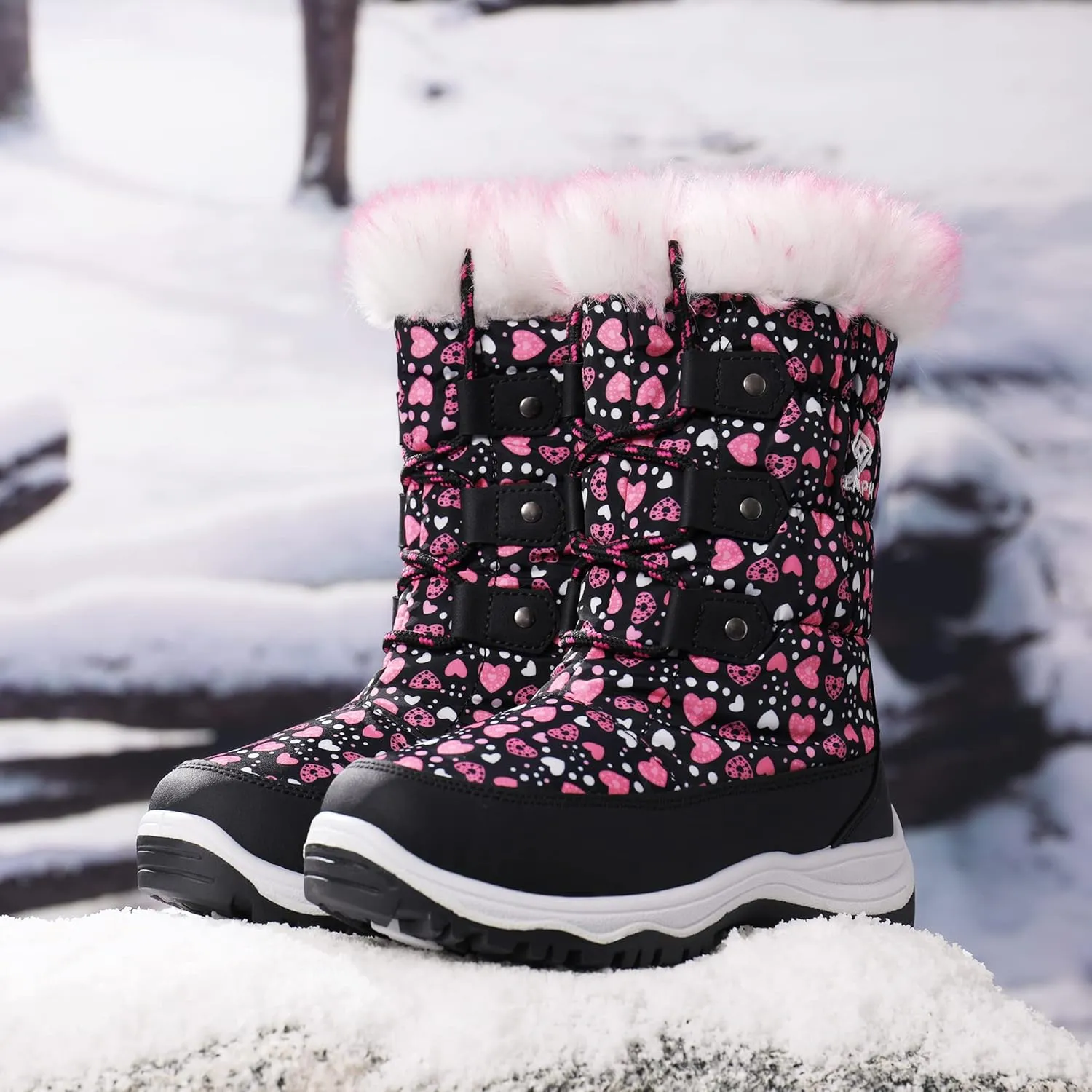 DREAM PAIRS Girls Snow Boots Warm Cozy Anti-Slip Lightweight Mid Calf Faux Fur Lining Winter Shoes for Little/Big Kids