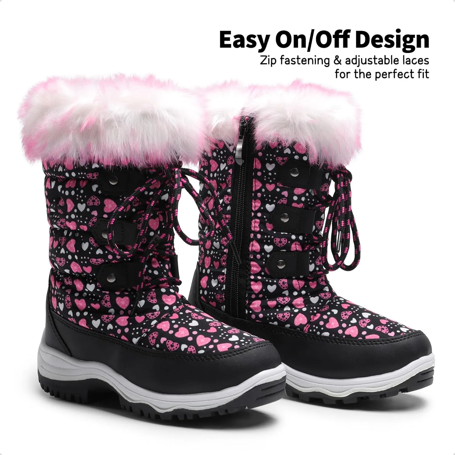 DREAM PAIRS Girls Snow Boots Warm Cozy Anti-Slip Lightweight Mid Calf Faux Fur Lining Winter Shoes for Little/Big Kids