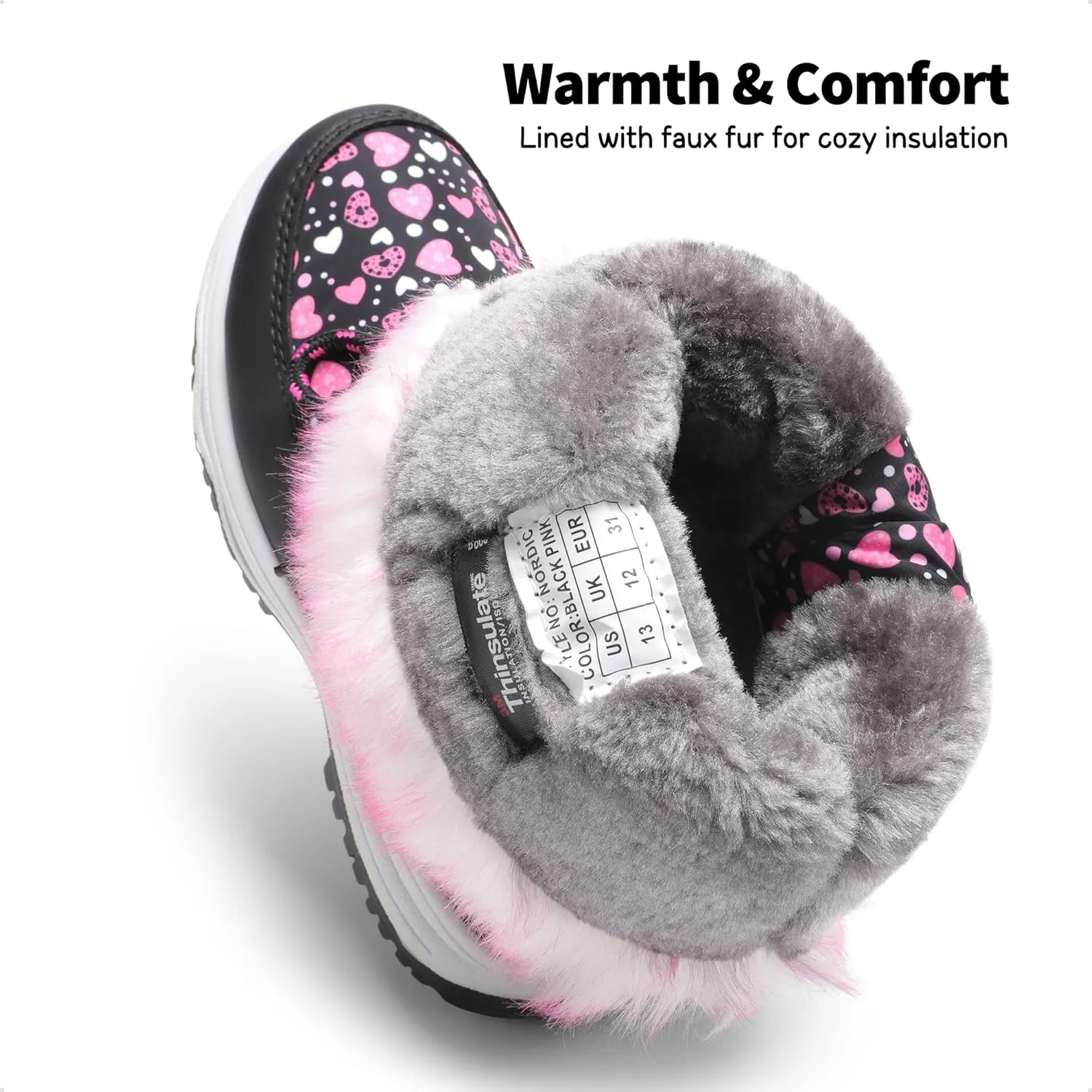 DREAM PAIRS Girls Snow Boots Warm Cozy Anti-Slip Lightweight Mid Calf Faux Fur Lining Winter Shoes for Little/Big Kids