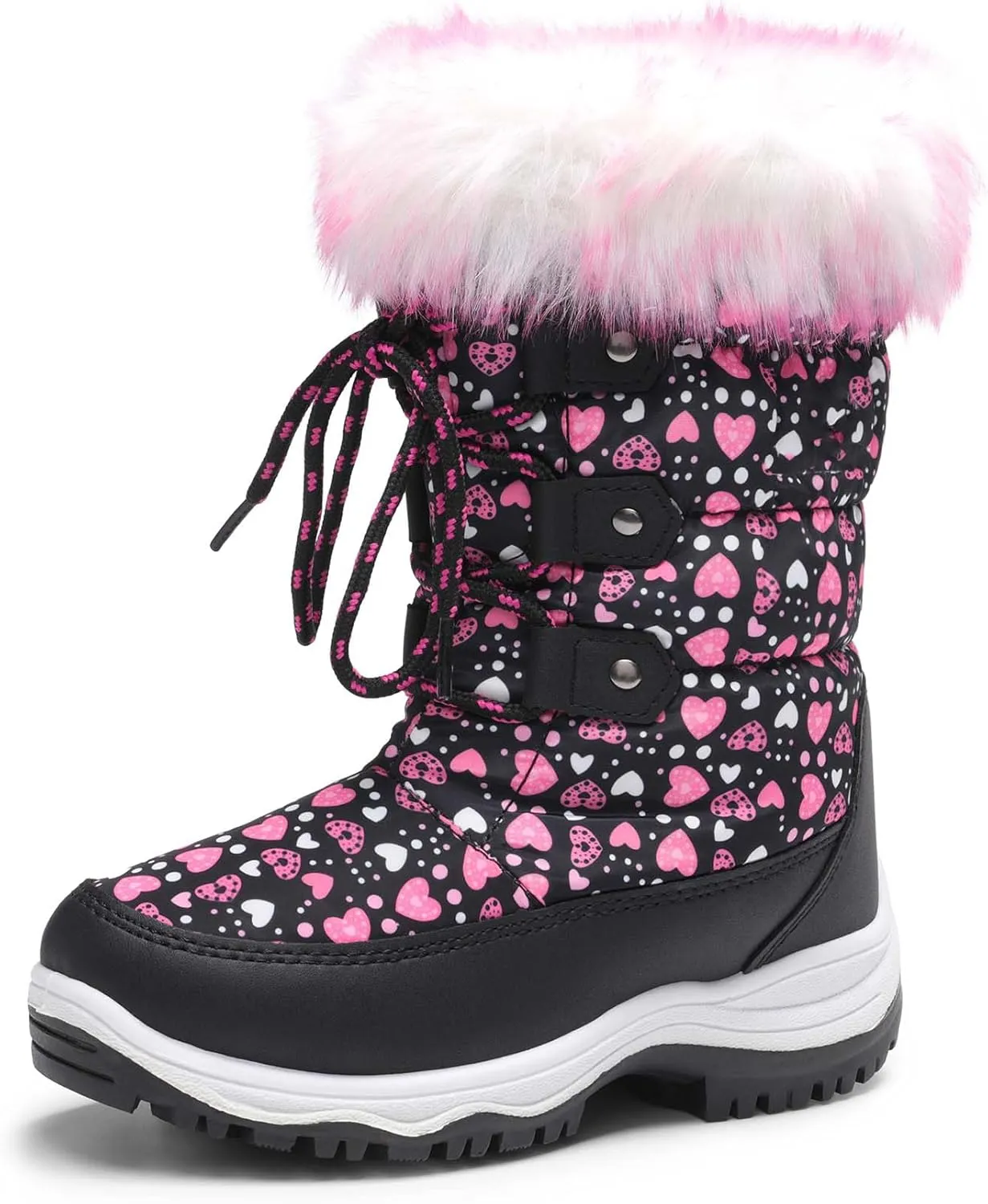 DREAM PAIRS Girls Snow Boots Warm Cozy Anti-Slip Lightweight Mid Calf Faux Fur Lining Winter Shoes for Little/Big Kids