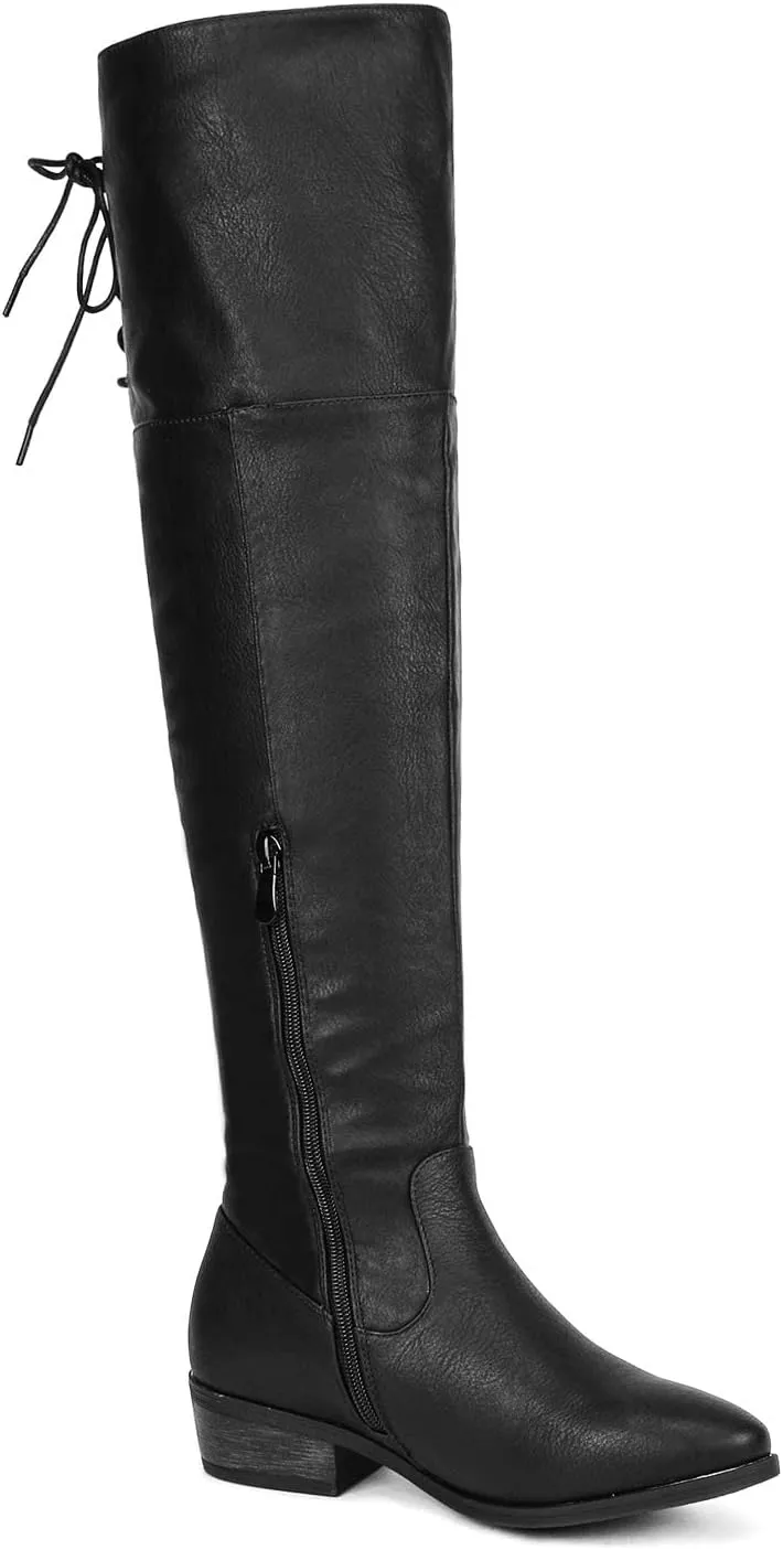 DREAM PAIRS Women's Over The Knee High Low Block Heel Riding Boots
