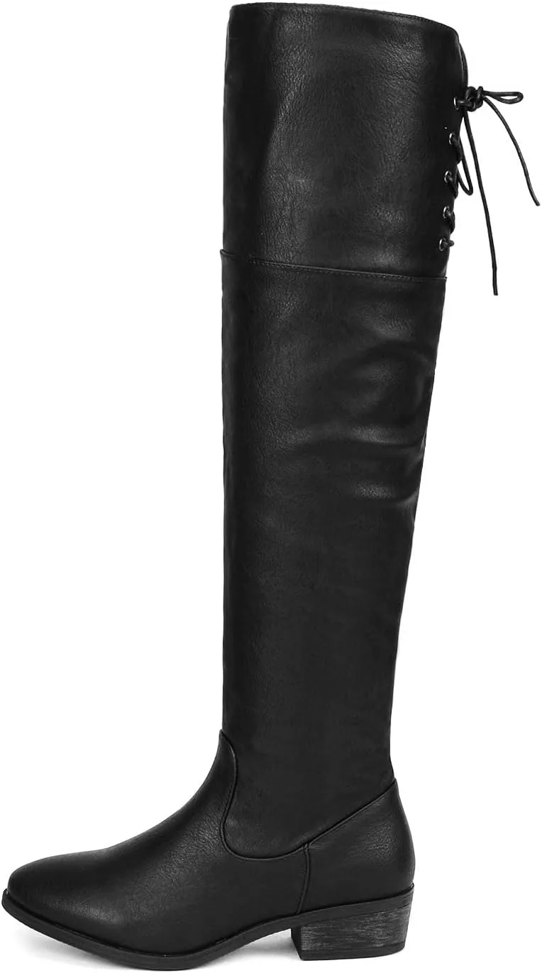 DREAM PAIRS Women's Over The Knee High Low Block Heel Riding Boots