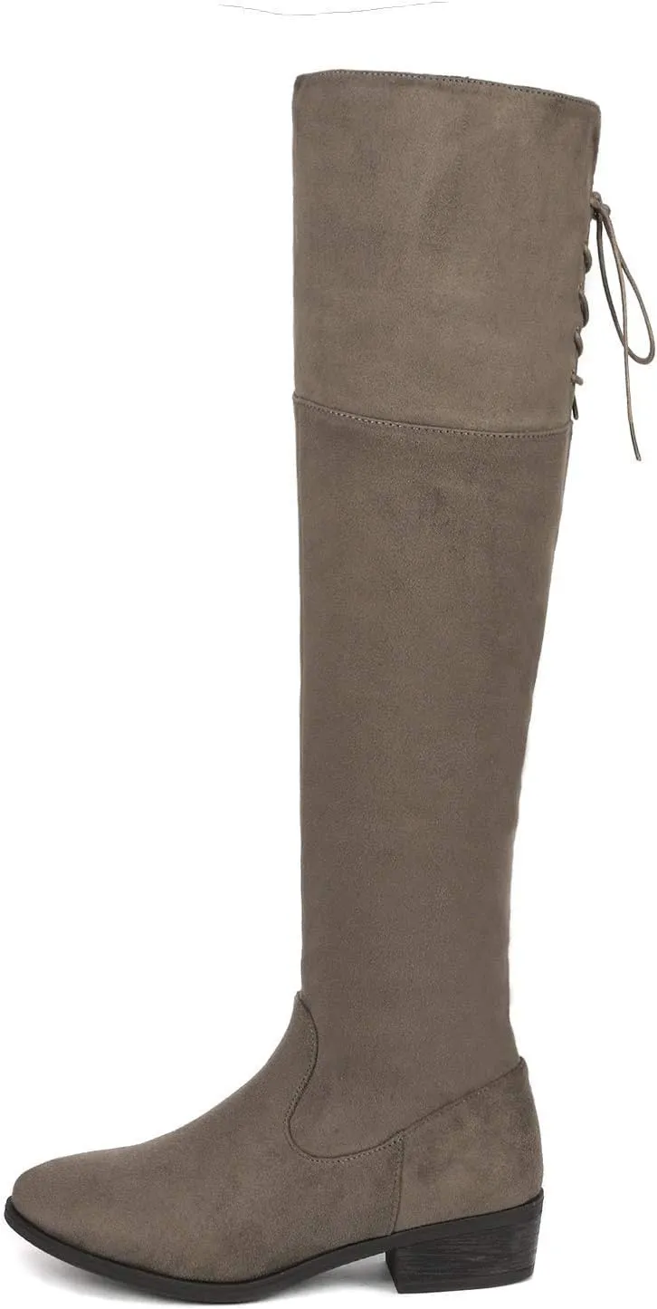 DREAM PAIRS Women's Over The Knee High Low Block Heel Riding Boots