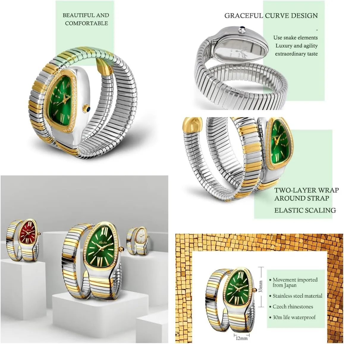 Dress Snake Shape Bracelet Women Watch Top Elegant Waterproof Quartz Jewelry Watches