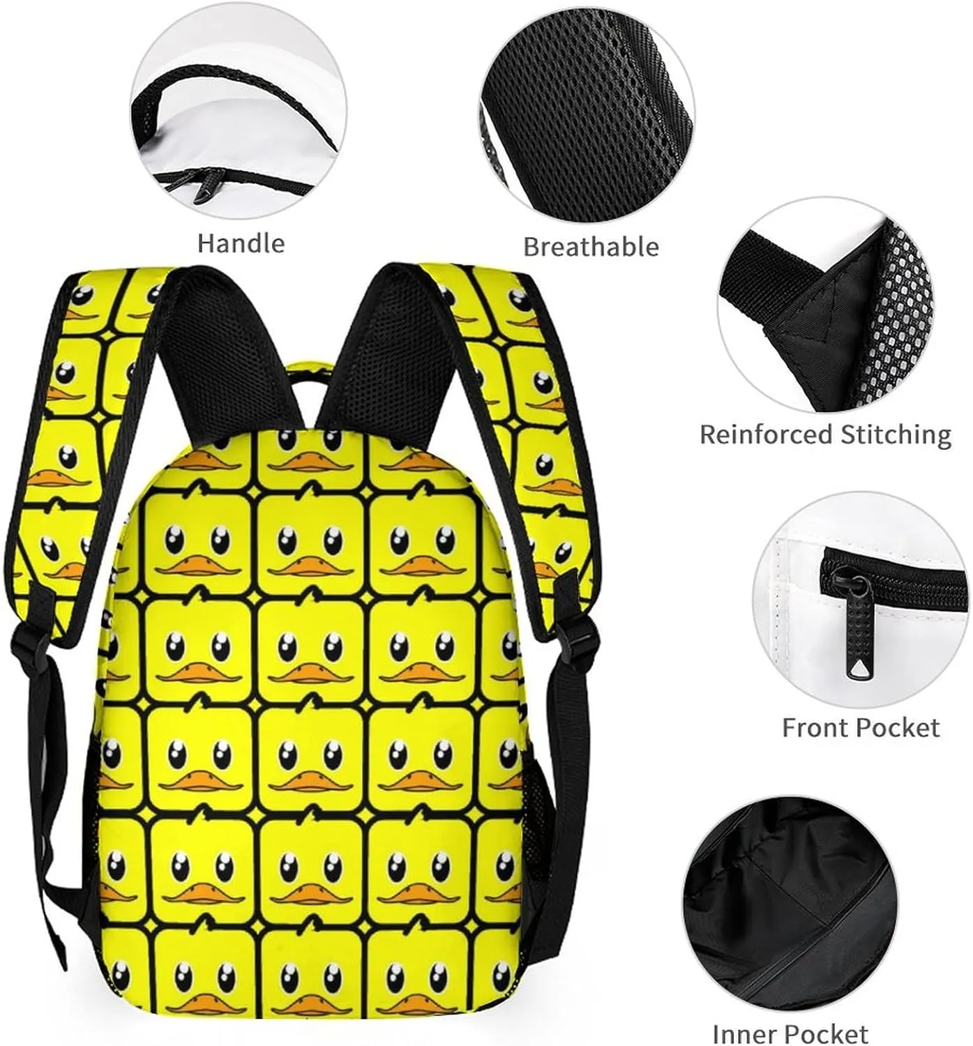 Duck Backpack for Kids Girls Boys School, 16 Inches Cute Duck Theme Bookbag, Adjustable, Large Capacity, Lightweight, Colorful Duck Backpack for School
