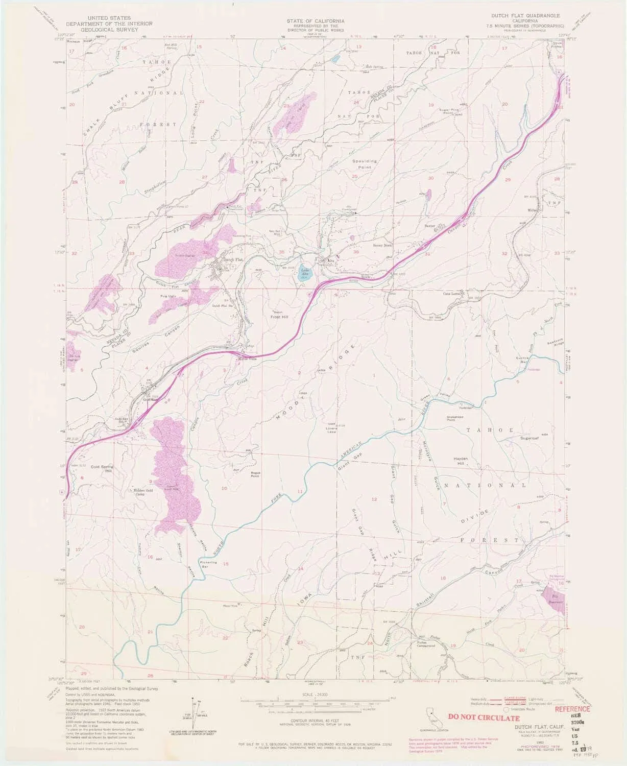 Dutch Flat CA topo map, 1:24000 Scale, 7.5 X 7.5 Minute, Historical, 1950, Updated 1980, 27.2 x 22.3 in