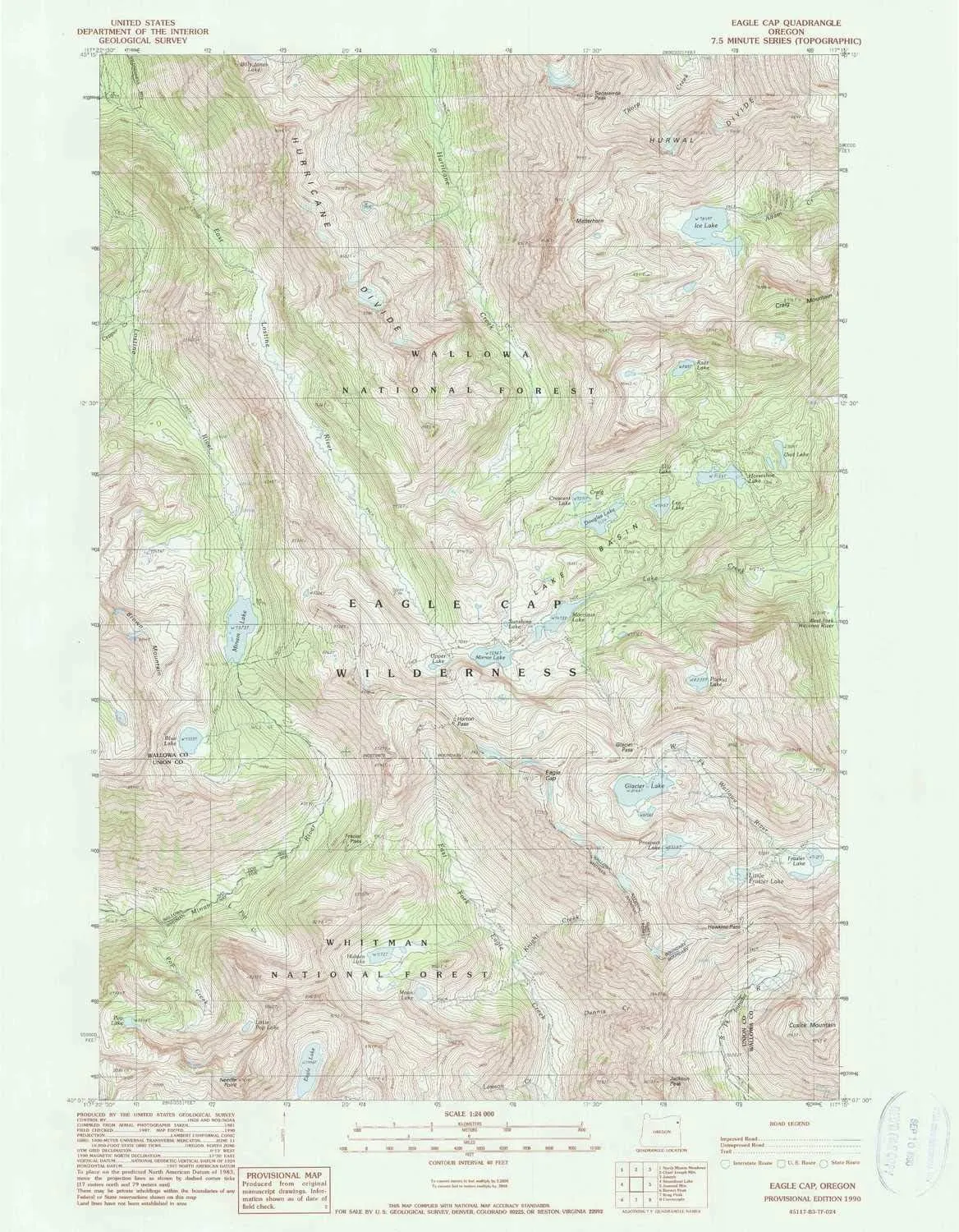Eagle Cap OR topo map, 1:24000 Scale, 7.5 X 7.5 Minute, Historical, 1990, Updated 1990, 26.86 x 20.92 in