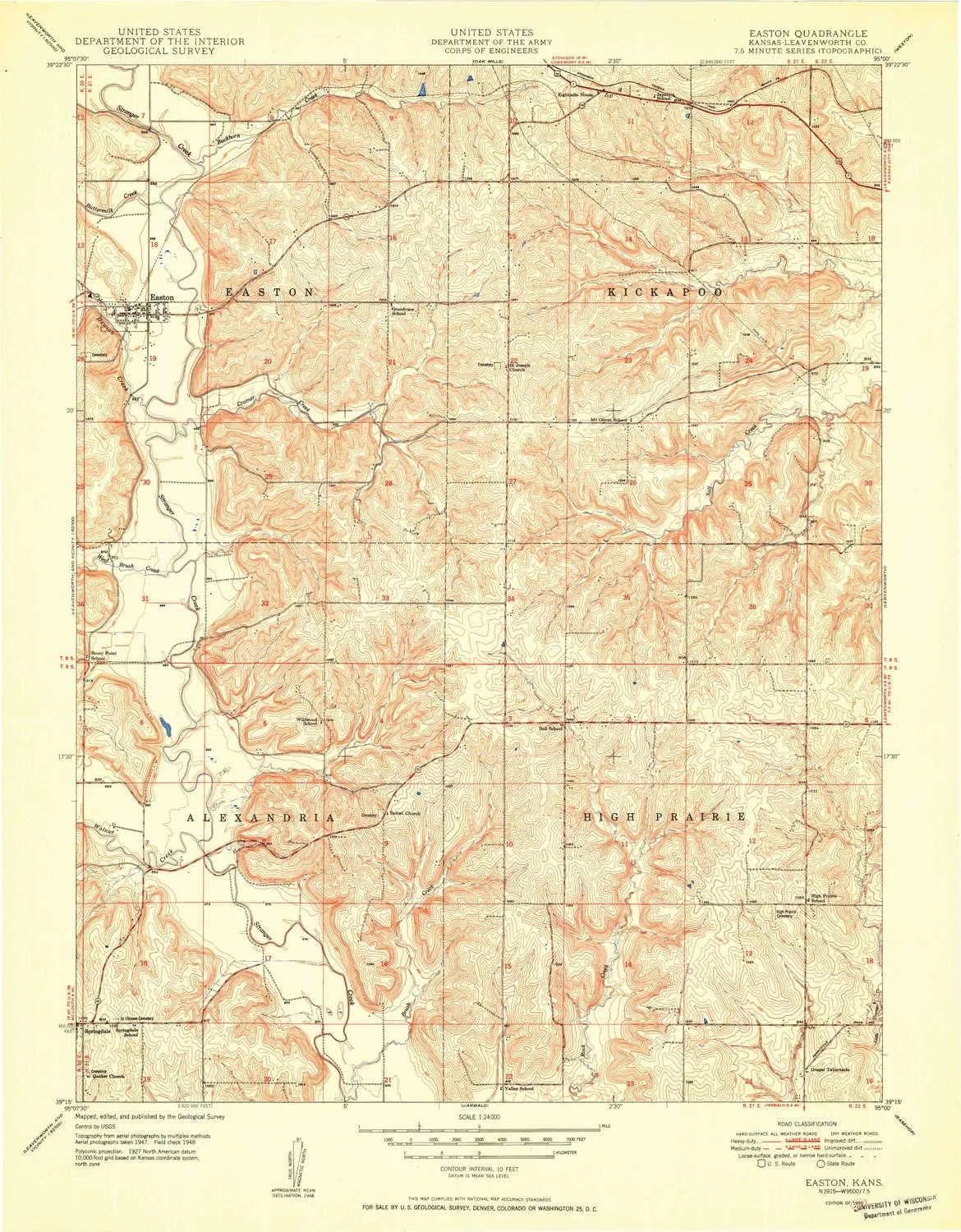 Easton KS topo map, 1:24000 Scale, 7.5 X 7.5 Minute, Historical, 1950, 27.04 x 21.1 in