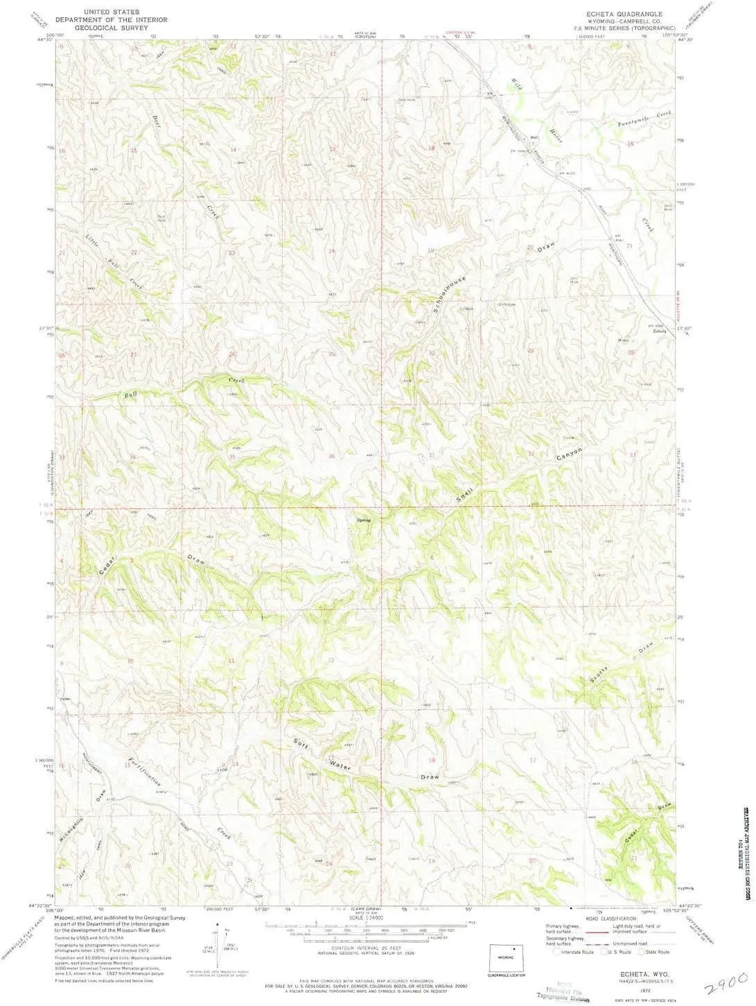 Echeta WY topo map, 1:24000 Scale, 7.5 X 7.5 Minute, Historical, 1972, Updated 1975, 27.4 x 21.7 in