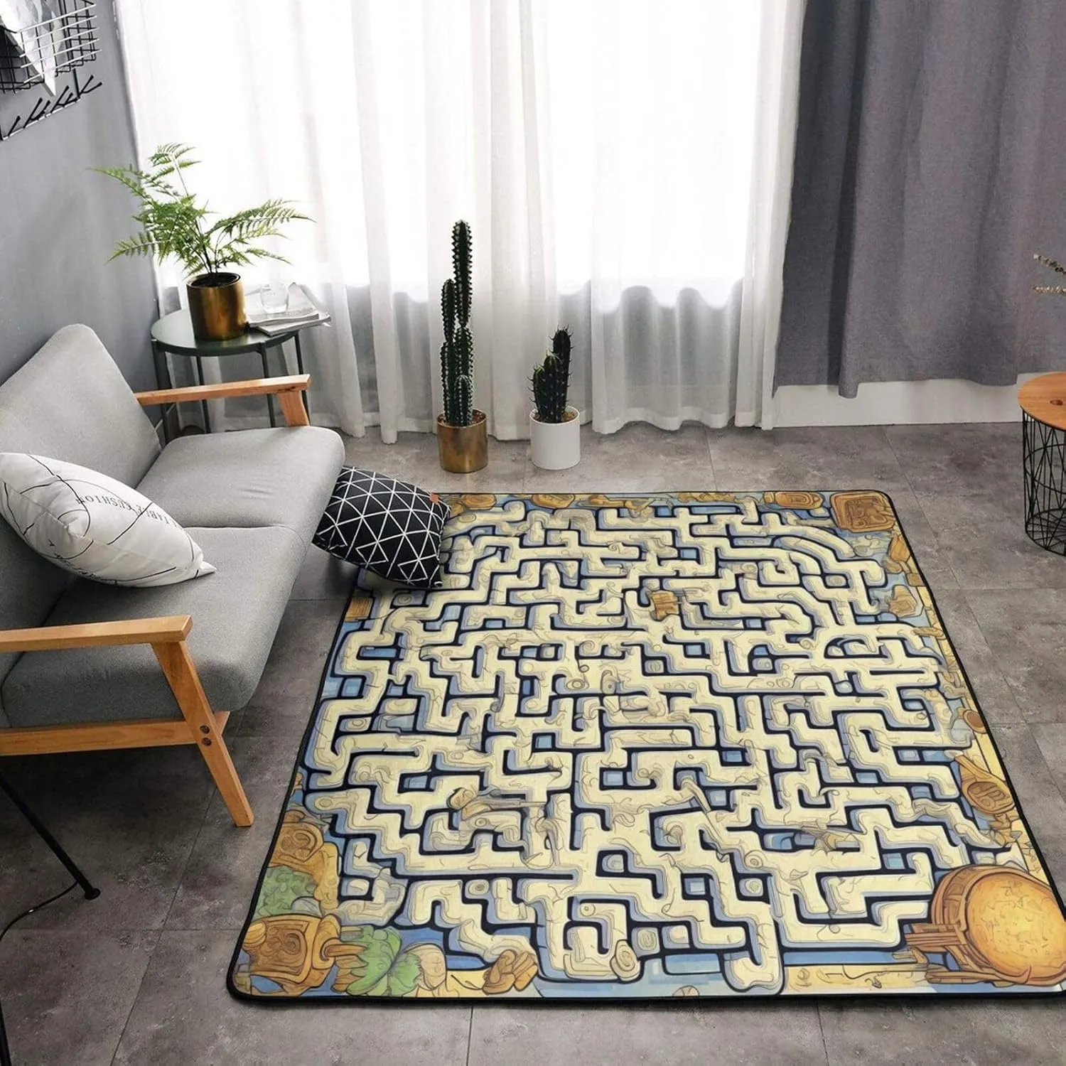 EkcoS Labyrinth Treasure Map Large Area Rugs for Living Room, Super Soft Fluffy Modern Bedroom Rug,Soft Plush Furry Bedside Rug,(63x48in)