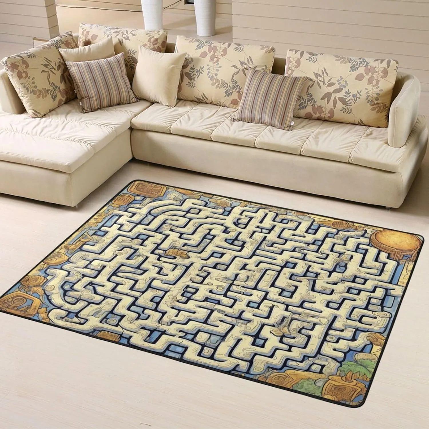 EkcoS Labyrinth Treasure Map Large Area Rugs for Living Room, Super Soft Fluffy Modern Bedroom Rug,Soft Plush Furry Bedside Rug,(63x48in)
