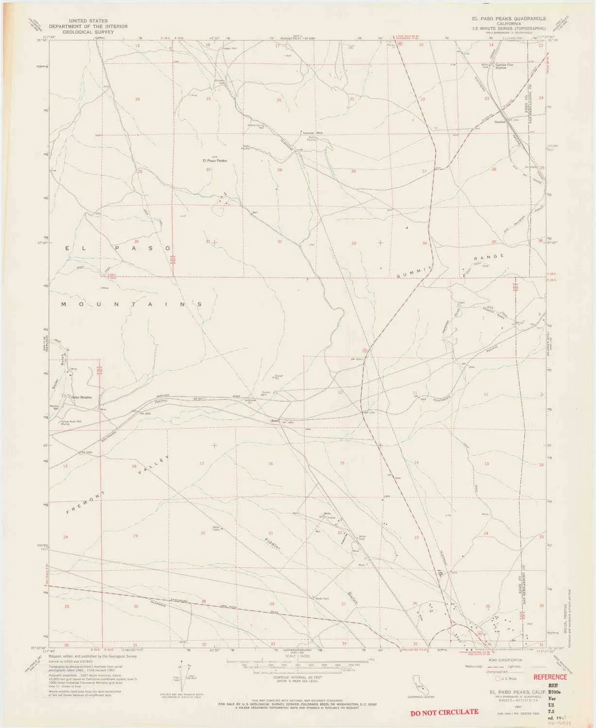 El Paso Peaks CA topo map, 1:24000 Scale, 7.5 X 7.5 Minute, Historical, 1967, Updated 1968, 27.3 x 22.3 in