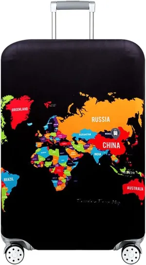 Elastic Travel Luggage Cover Travel Suitcase Protective Cover for Trunk Case Apply to 19''-32'' Suitcase Cover (World Map, L)