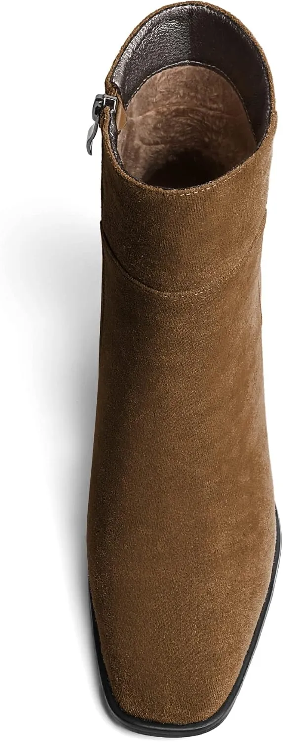 Eldof Low Block Heel Ankle Boots Women's Square Toe Chunky Heel Short Boots Side Zipper Heeled Chelsea Boots