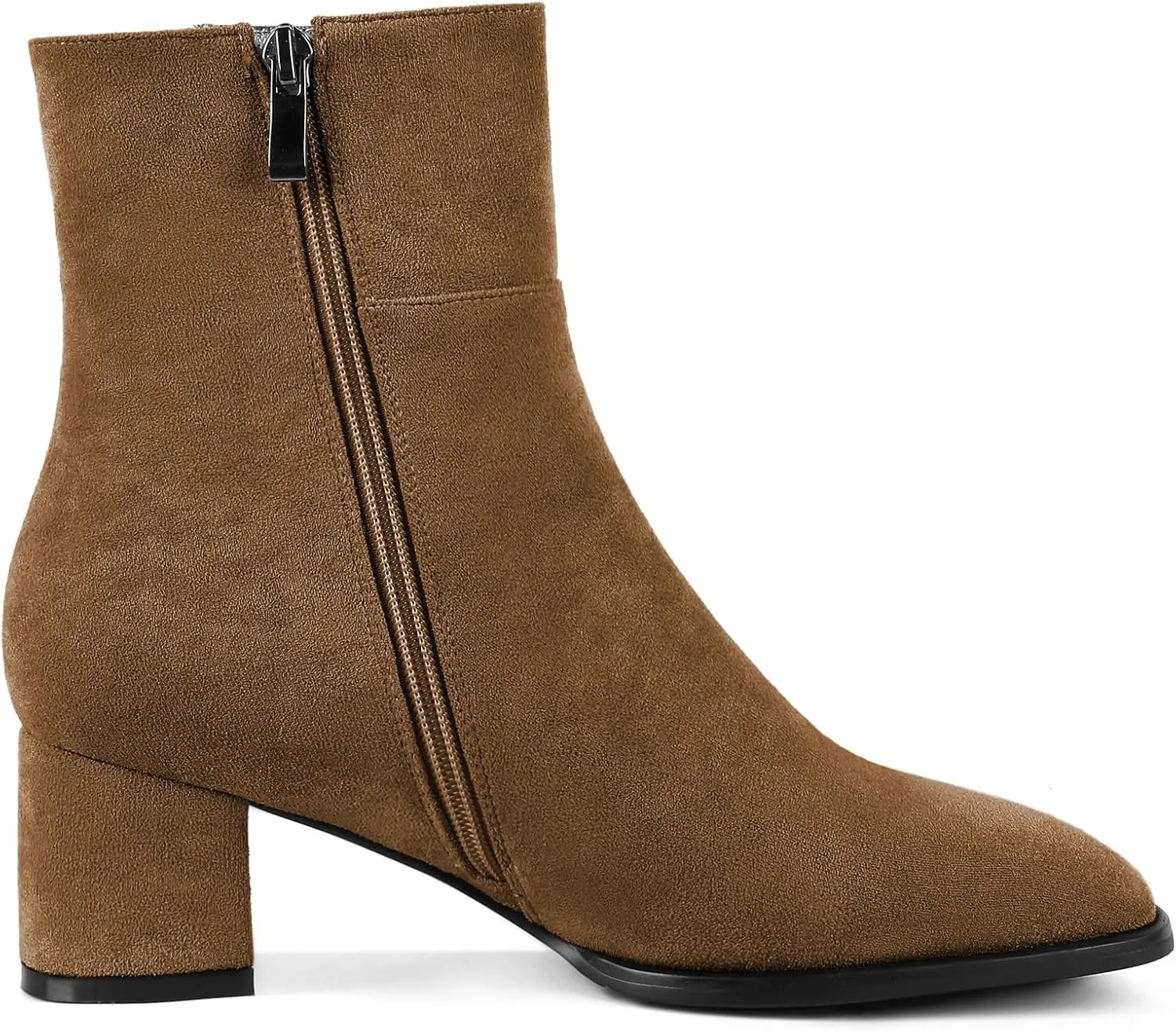 Eldof Low Block Heel Ankle Boots Women's Square Toe Chunky Heel Short Boots Side Zipper Heeled Chelsea Boots