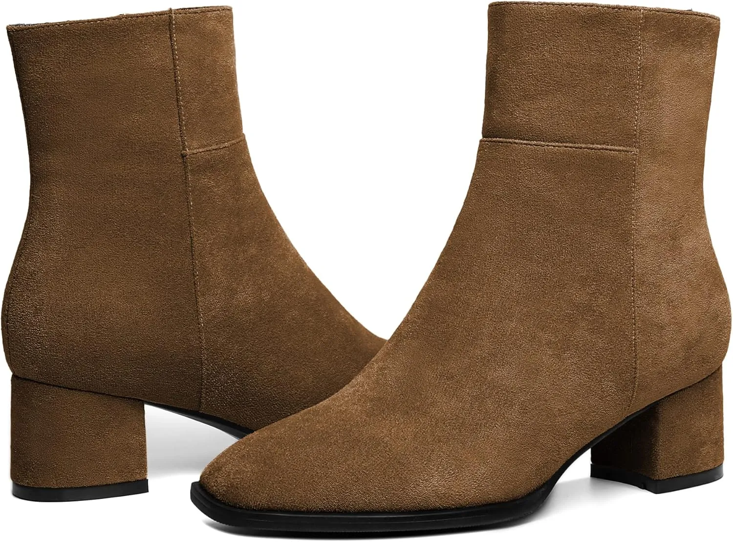 Eldof Low Block Heel Ankle Boots Women's Square Toe Chunky Heel Short Boots Side Zipper Heeled Chelsea Boots