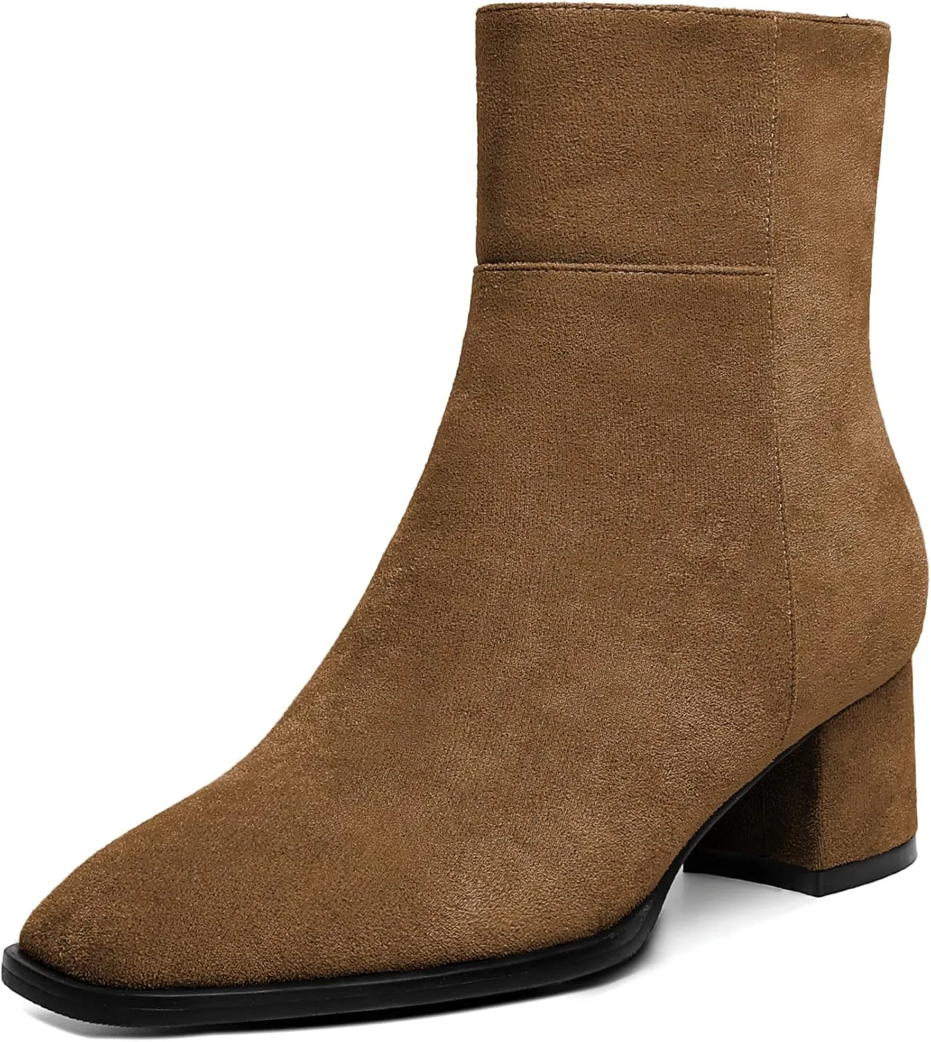 Eldof Low Block Heel Ankle Boots Women's Square Toe Chunky Heel Short Boots Side Zipper Heeled Chelsea Boots